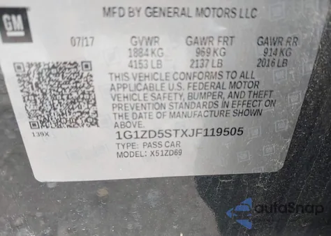 2018 Chevrolet Malibu Lt из США, поврежденный, VIN 1G1ZD5STXJF119505